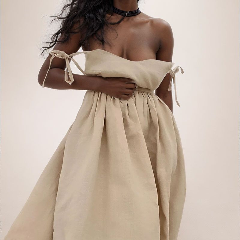 New Custom Cotton Sexy Dress Woman V-neck Halter Strap Halter Dress Women Fashion Street Seaside High Waist Halter Casual Dress