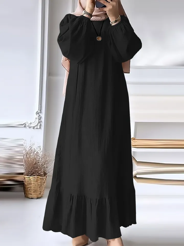 New Muslim Women Robe Dress Spring Autumn Fashion Long Sleeve Ruffle Abaya Mid East Lady Casual A-line Dresses