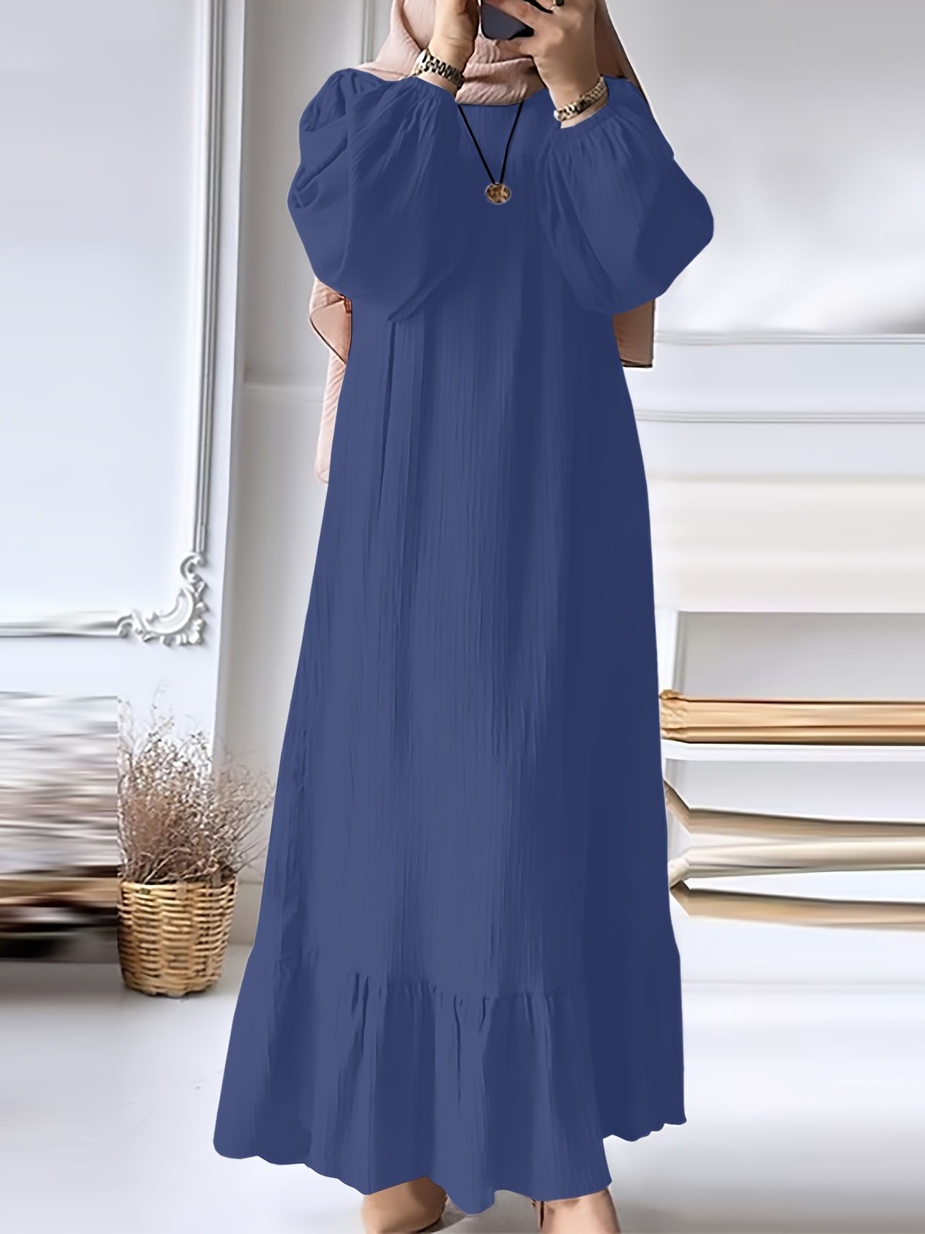 New Muslim Women Robe Dress Spring Autumn Fashion Long Sleeve Ruffle Abaya Mid East Lady Casual A-line Dresses