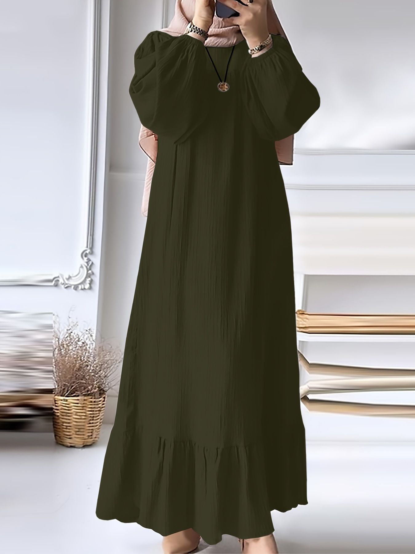 New Muslim Women Robe Dress Spring Autumn Fashion Long Sleeve Ruffle Abaya Mid East Lady Casual A-line Dresses