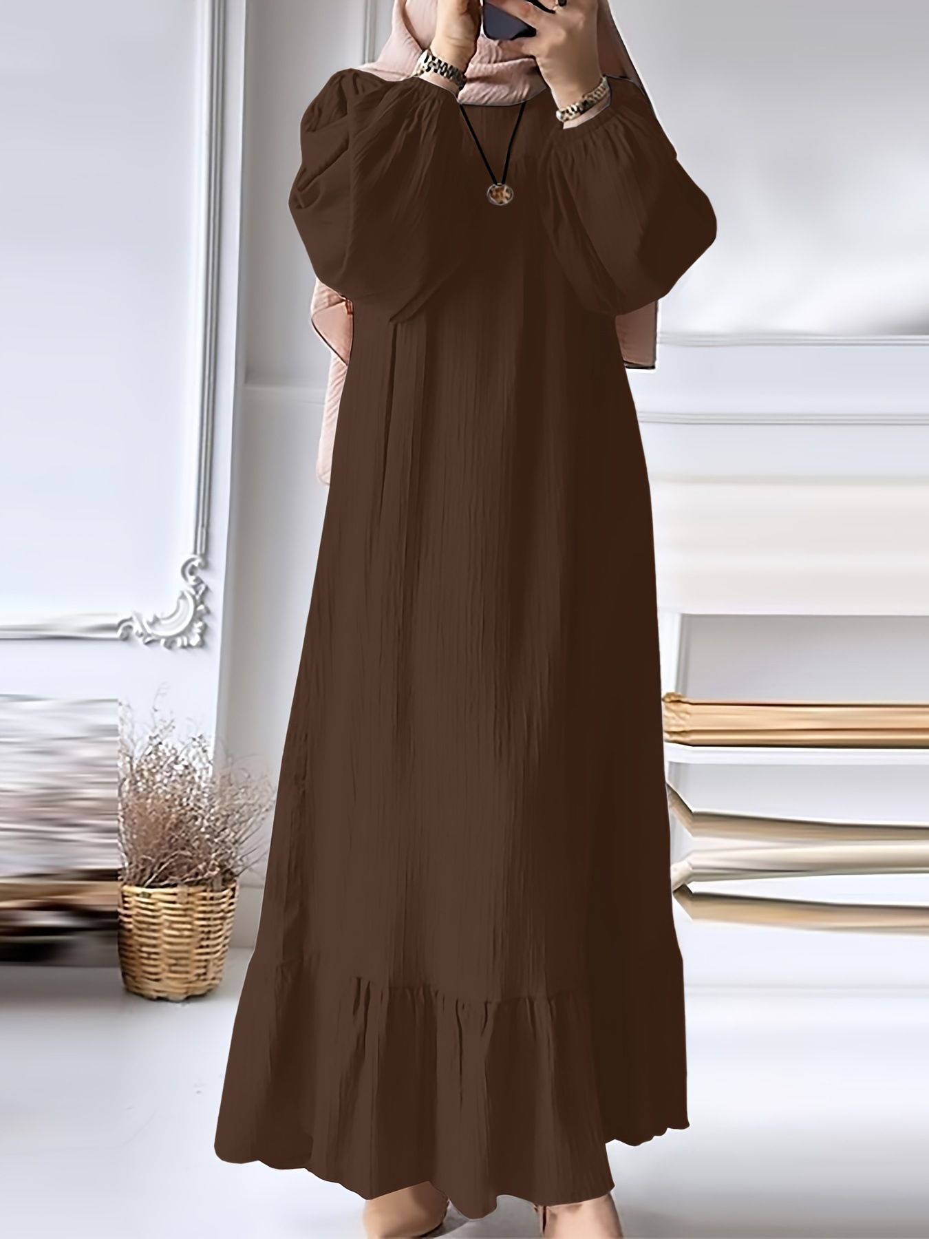 New Muslim Women Robe Dress Spring Autumn Fashion Long Sleeve Ruffle Abaya Mid East Lady Casual A-line Dresses