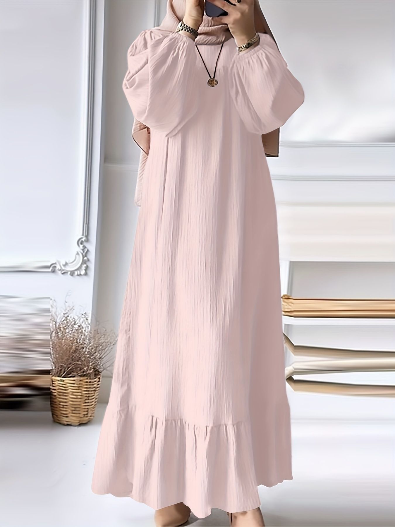 New Muslim Women Robe Dress Spring Autumn Fashion Long Sleeve Ruffle Abaya Mid East Lady Casual A-line Dresses
