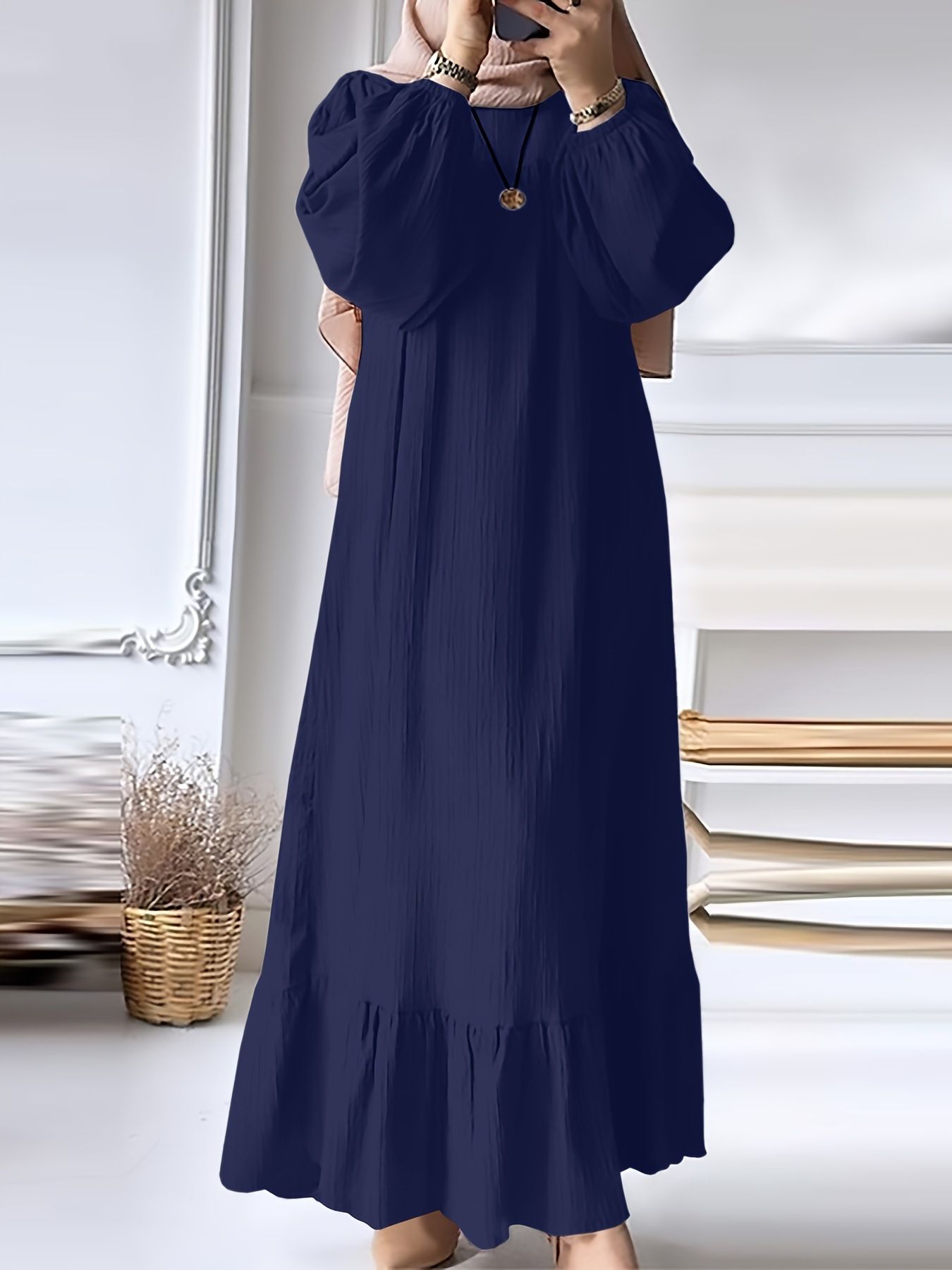 New Muslim Women Robe Dress Spring Autumn Fashion Long Sleeve Ruffle Abaya Mid East Lady Casual A-line Dresses