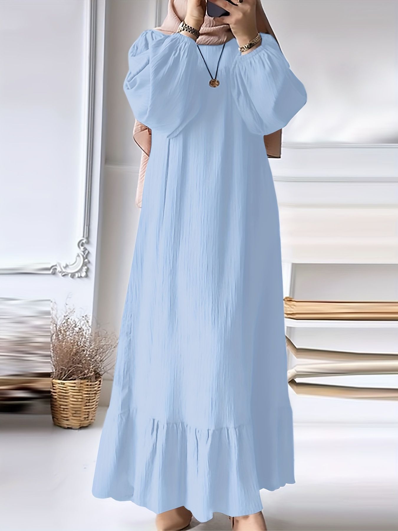 New Muslim Women Robe Dress Spring Autumn Fashion Long Sleeve Ruffle Abaya Mid East Lady Casual A-line Dresses