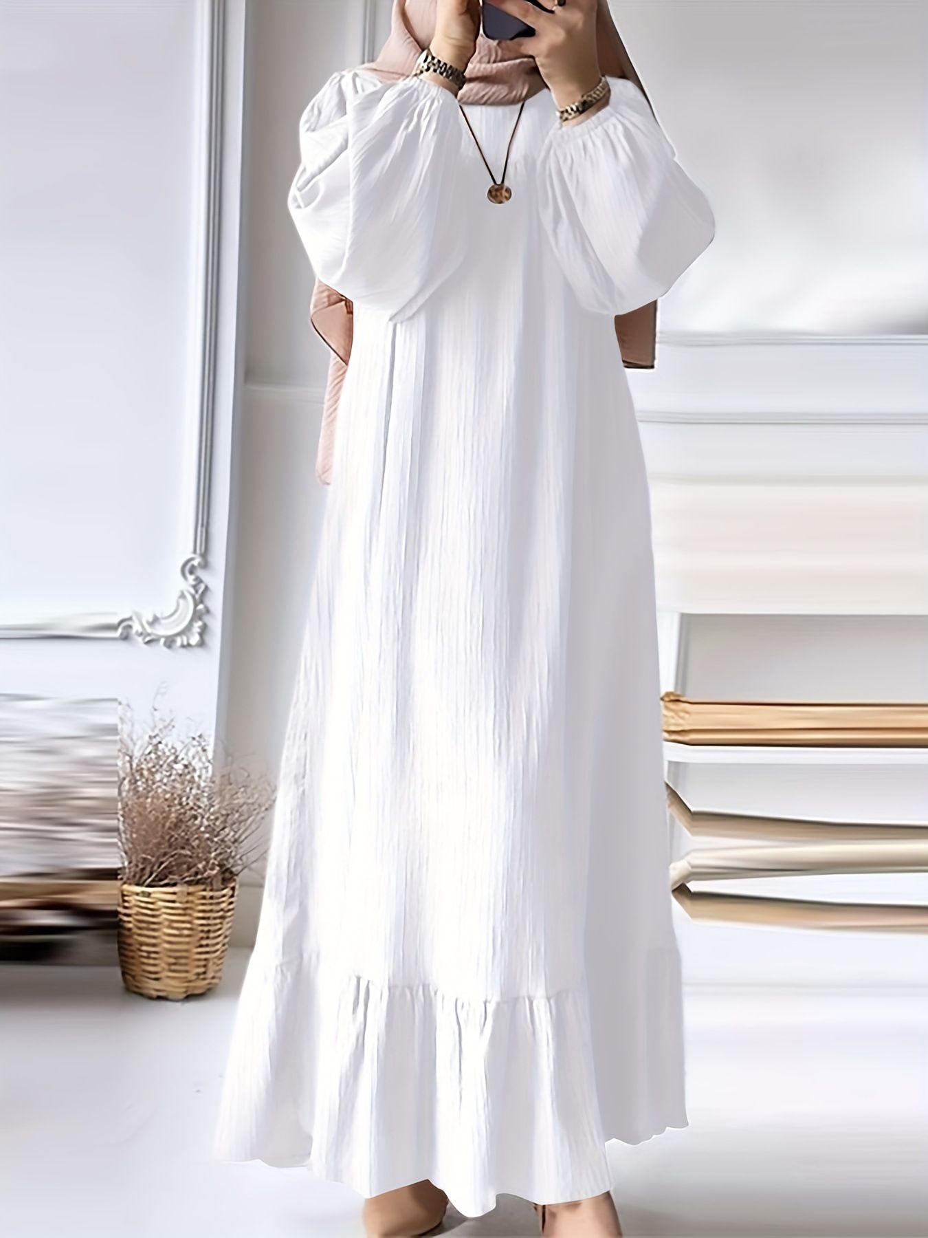 New Muslim Women Robe Dress Spring Autumn Fashion Long Sleeve Ruffle Abaya Mid East Lady Casual A-line Dresses