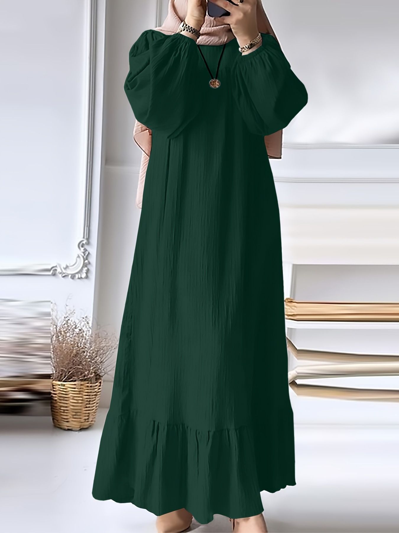 New Muslim Women Robe Dress Spring Autumn Fashion Long Sleeve Ruffle Abaya Mid East Lady Casual A-line Dresses