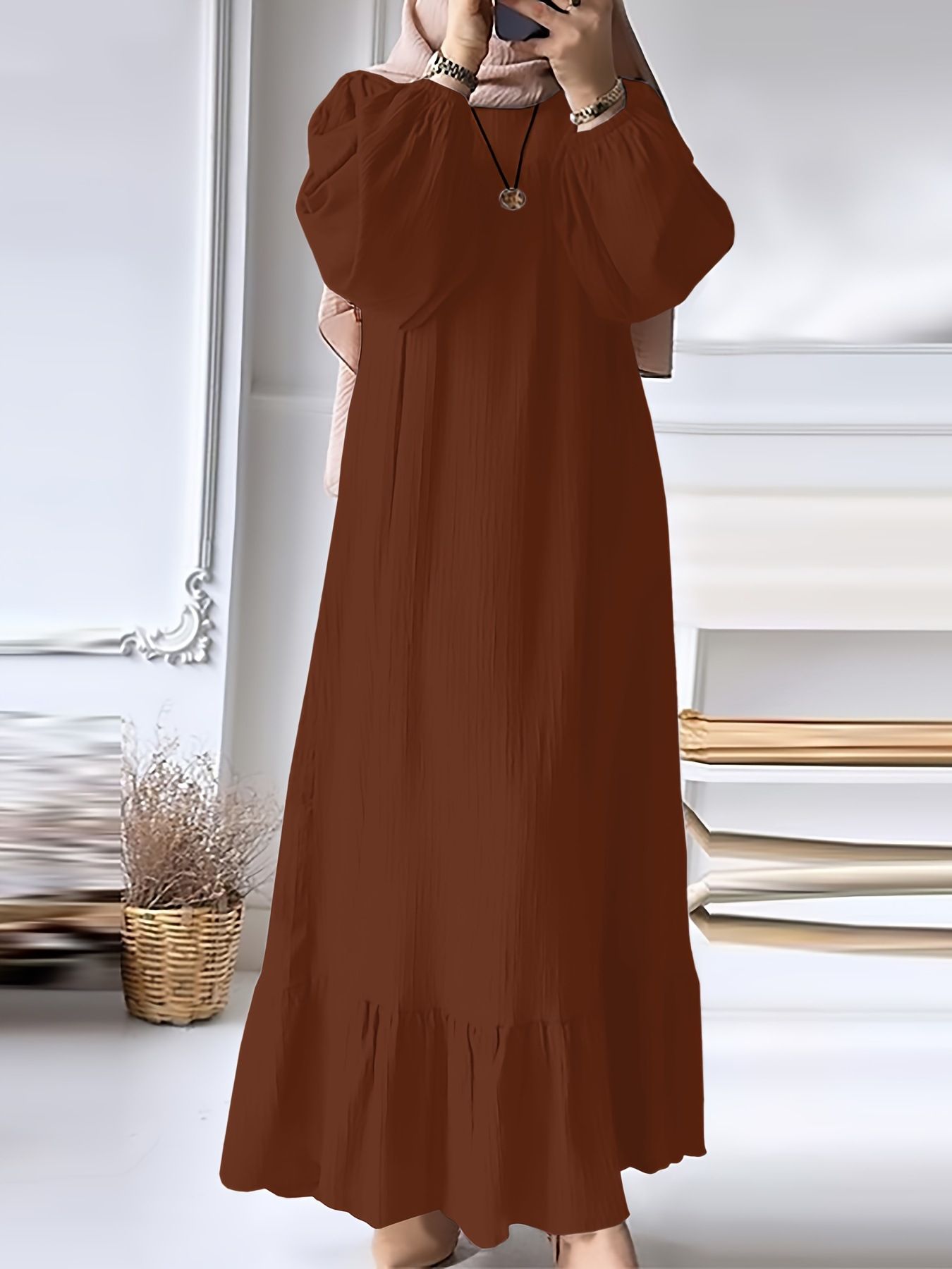 New Muslim Women Robe Dress Spring Autumn Fashion Long Sleeve Ruffle Abaya Mid East Lady Casual A-line Dresses