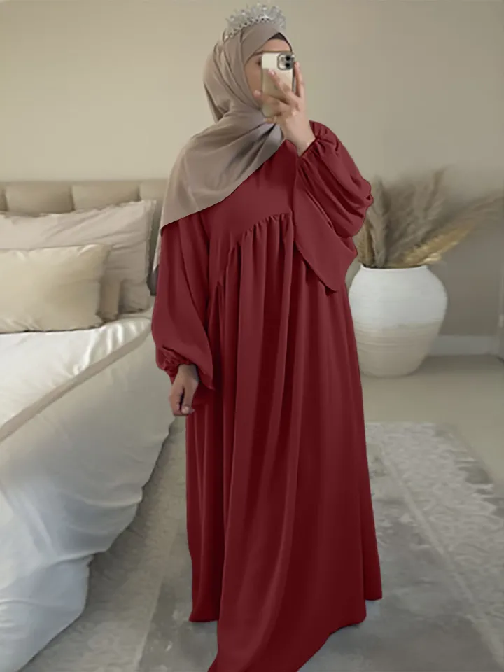 Middle eastern saudi arabia casual dress solid color loose comfortable robe abaya muslim islamic clothing for women