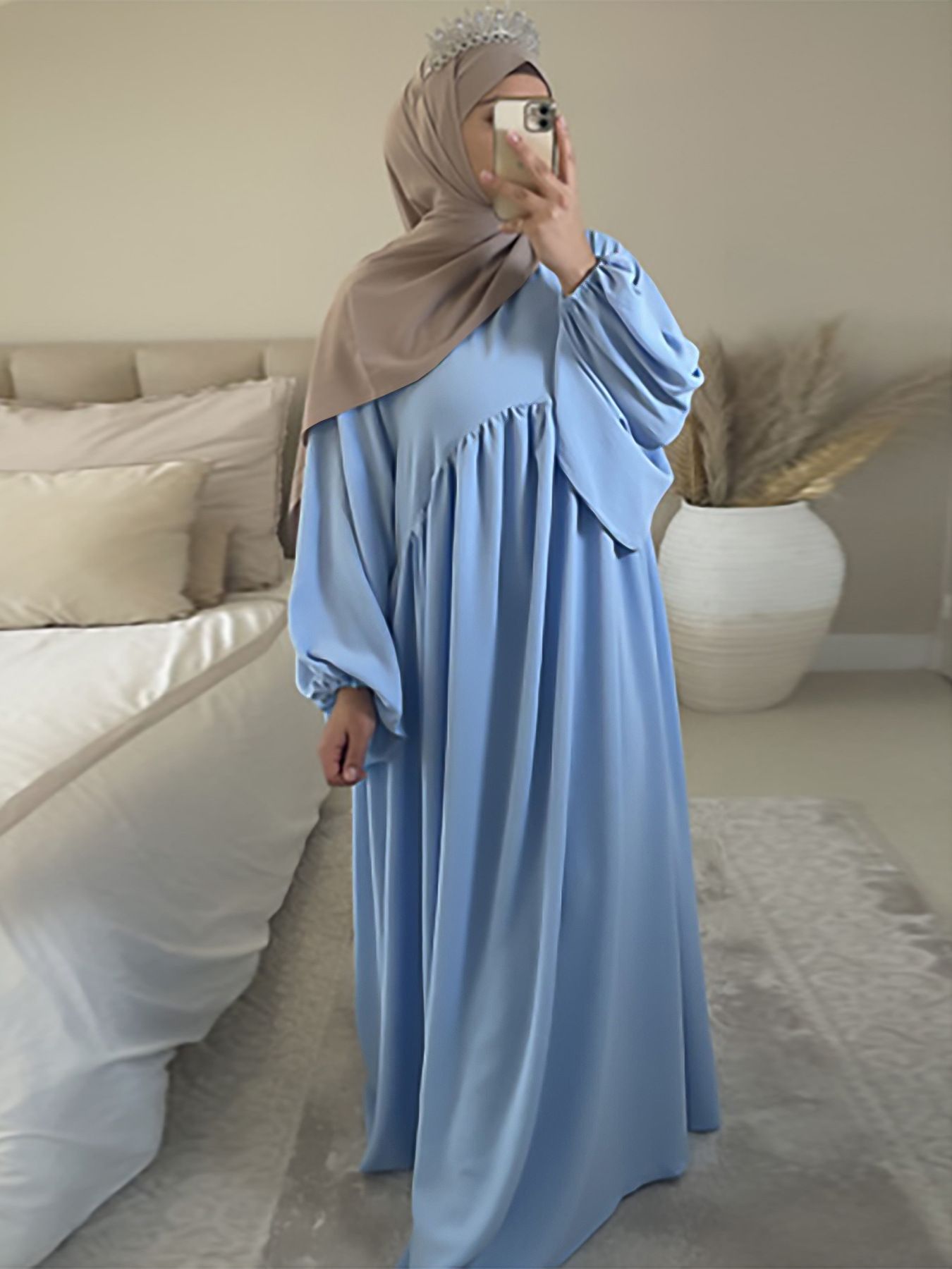 Middle eastern saudi arabia casual dress solid color loose comfortable robe abaya muslim islamic clothing for women