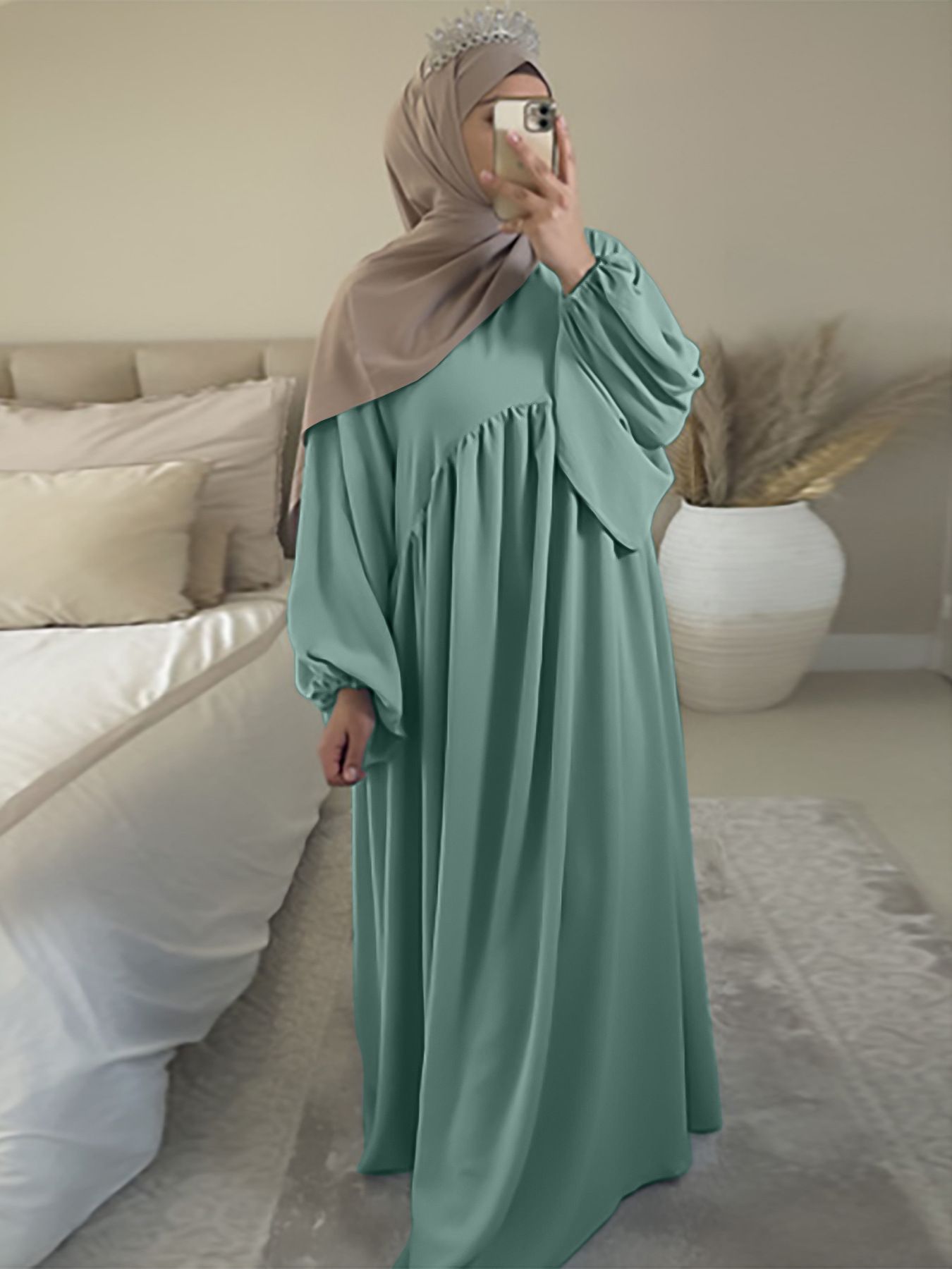 Middle eastern saudi arabia casual dress solid color loose comfortable robe abaya muslim islamic clothing for women