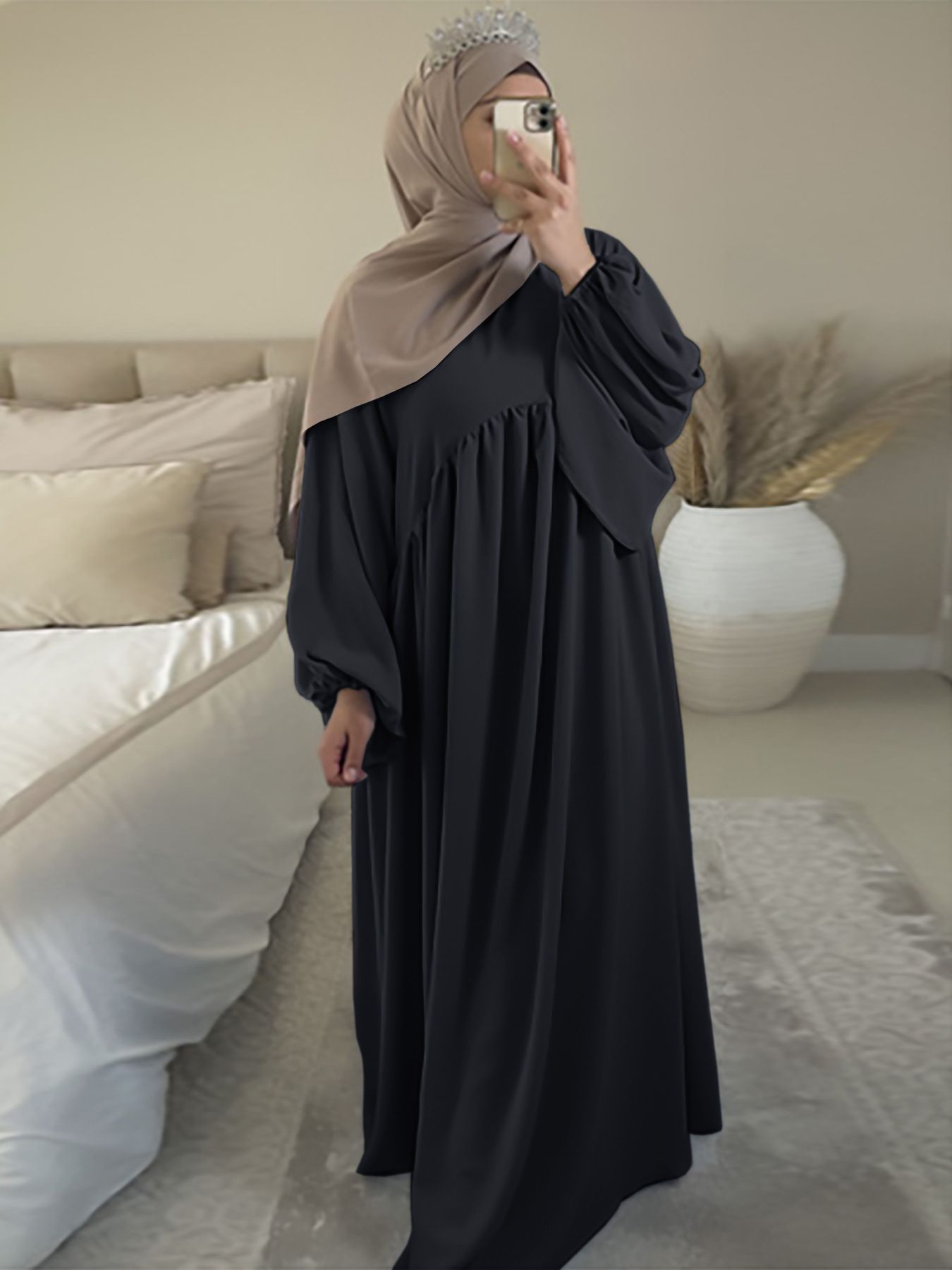 Middle eastern saudi arabia casual dress solid color loose comfortable robe abaya muslim islamic clothing for women