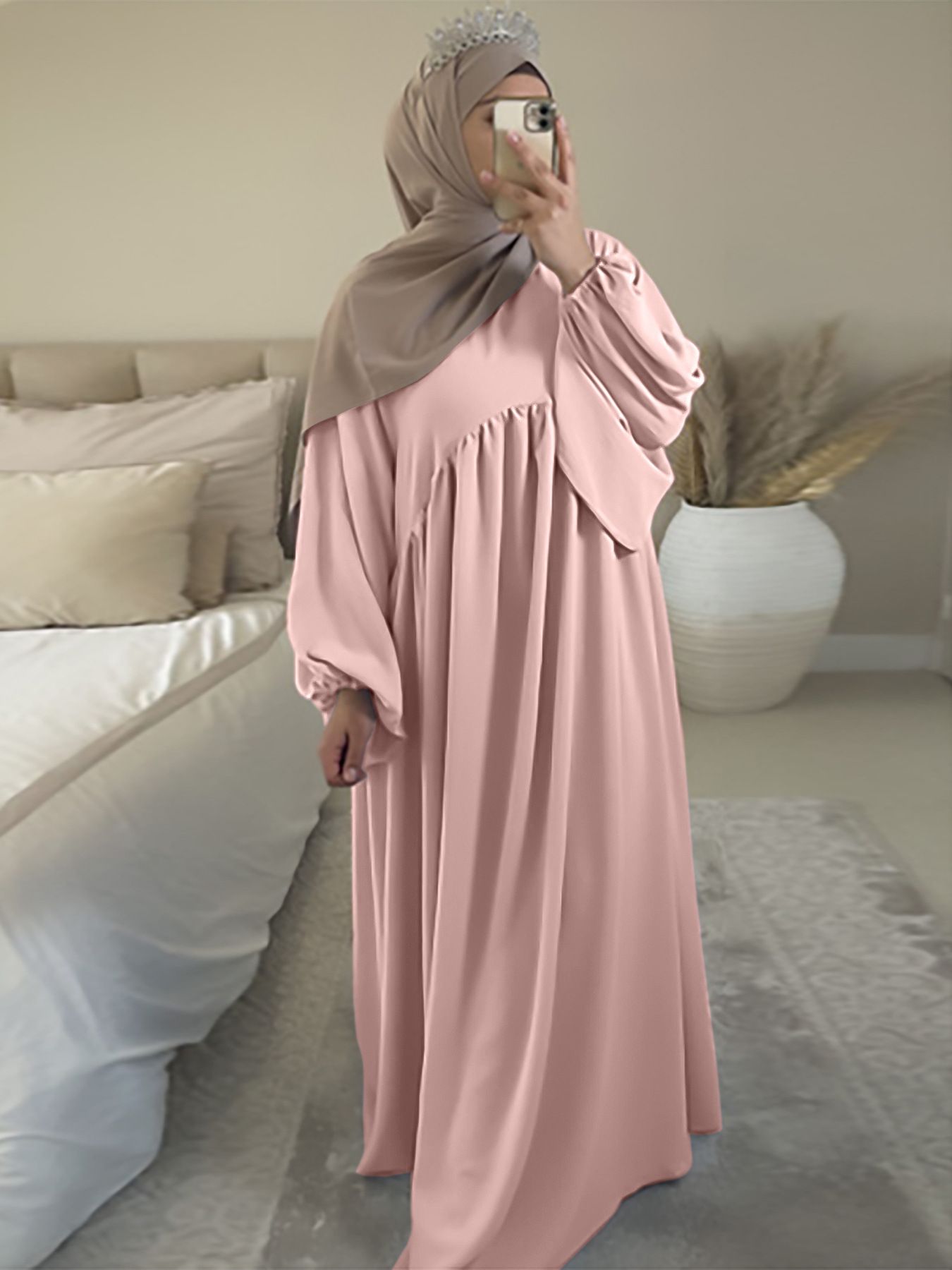 Middle eastern saudi arabia casual dress solid color loose comfortable robe abaya muslim islamic clothing for women
