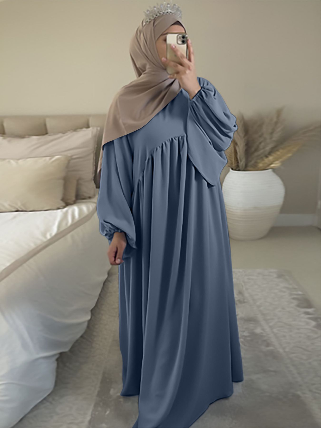 Middle eastern saudi arabia casual dress solid color loose comfortable robe abaya muslim islamic clothing for women