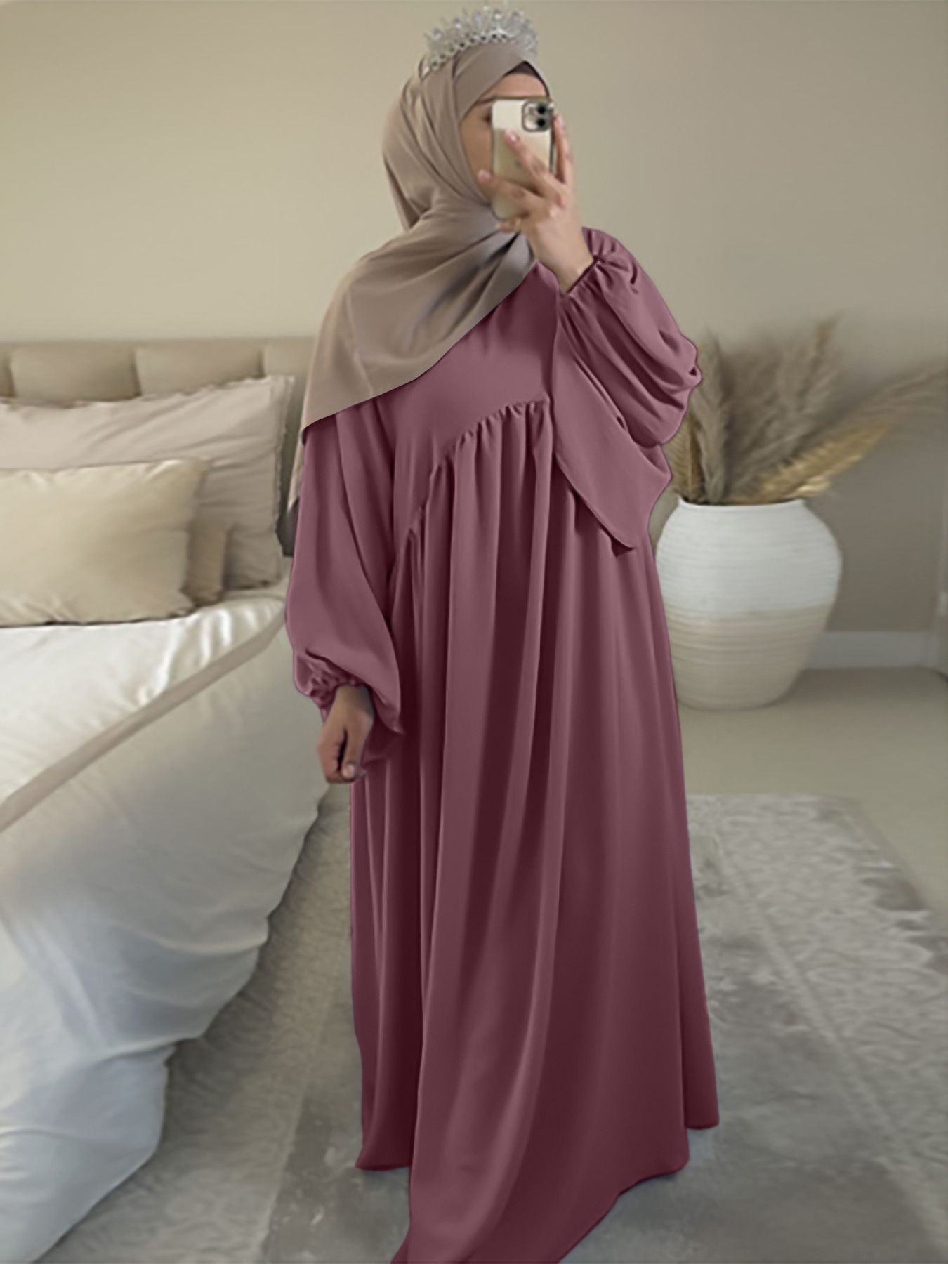 Middle eastern saudi arabia casual dress solid color loose comfortable robe abaya muslim islamic clothing for women