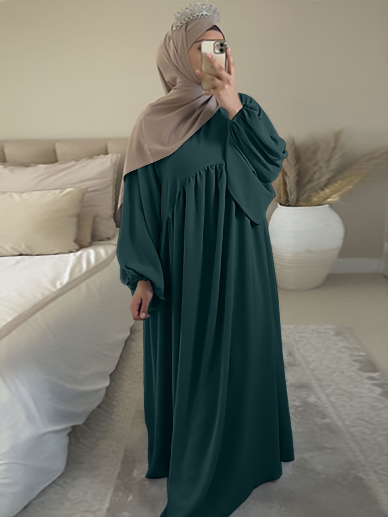 Middle eastern saudi arabia casual dress solid color loose comfortable robe abaya muslim islamic clothing for women