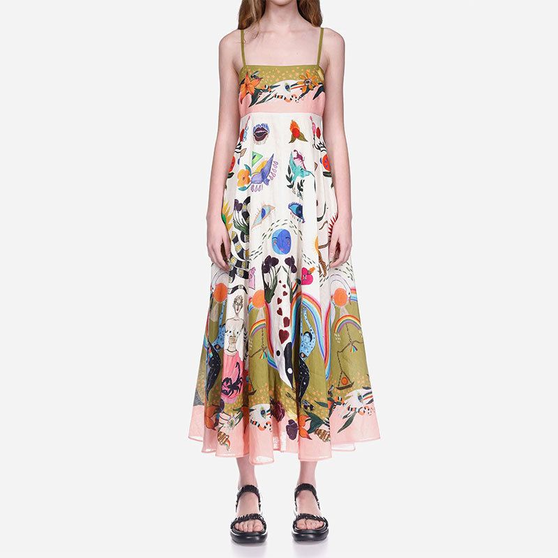 Women's Summer Bohemian Long Chiffon Dress A-Line Spaghetti Slip Beach Casual Dress