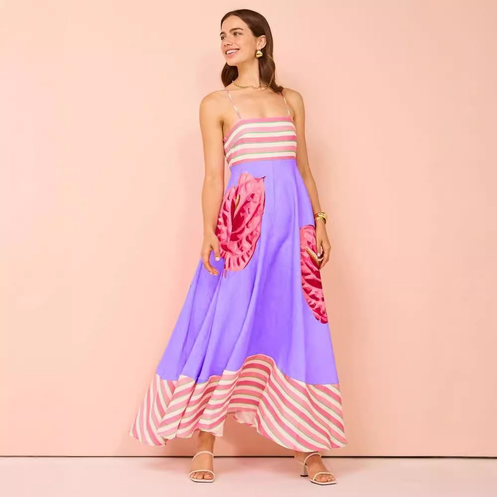 Factory custom designer lady high quality fashion summer female striped clothes women dress