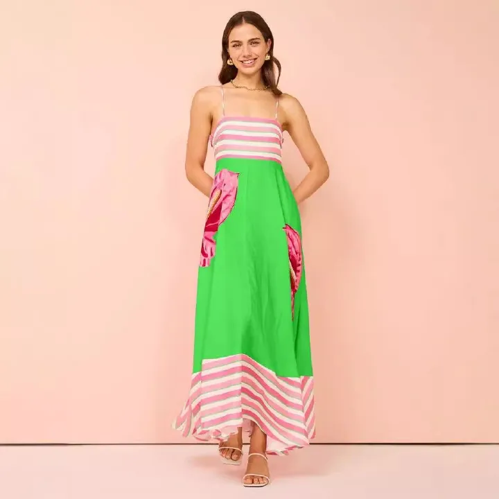 Factory custom designer lady high quality fashion summer female striped clothes women dress