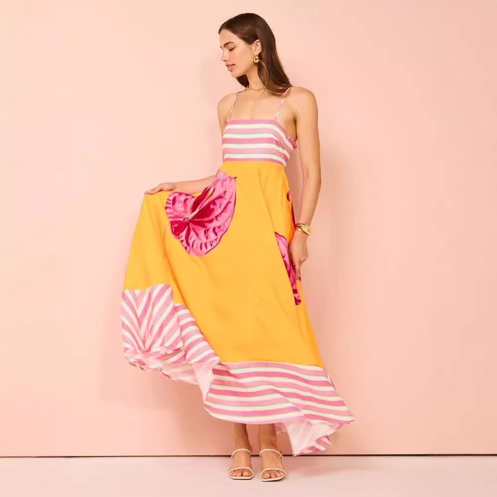 Factory custom designer lady high quality fashion summer female striped clothes women dress