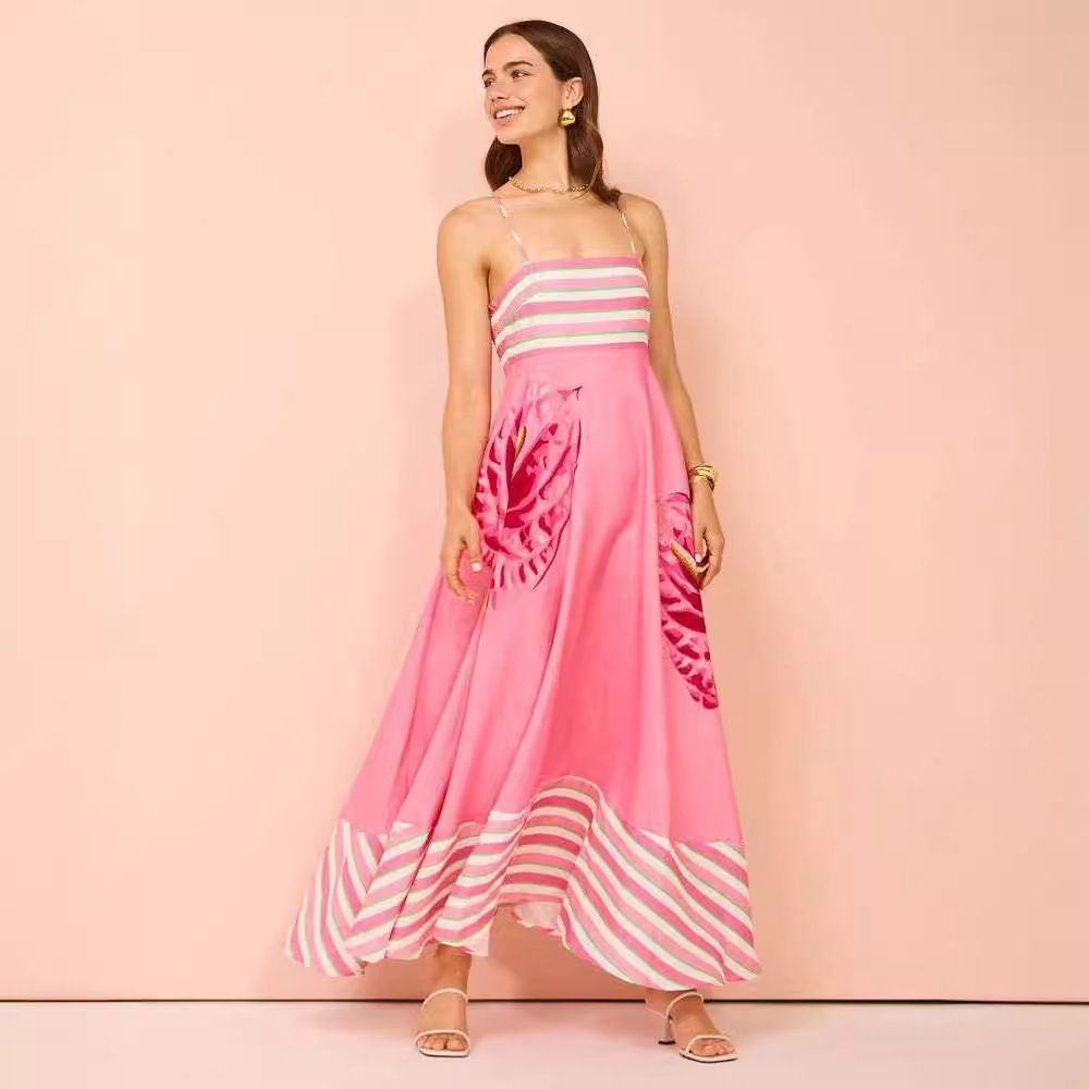 Factory custom designer lady high quality fashion summer female striped clothes women dress