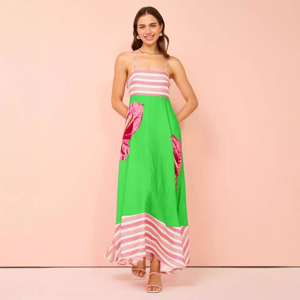 Factory custom designer lady high quality fashion summer female striped clothes women dress