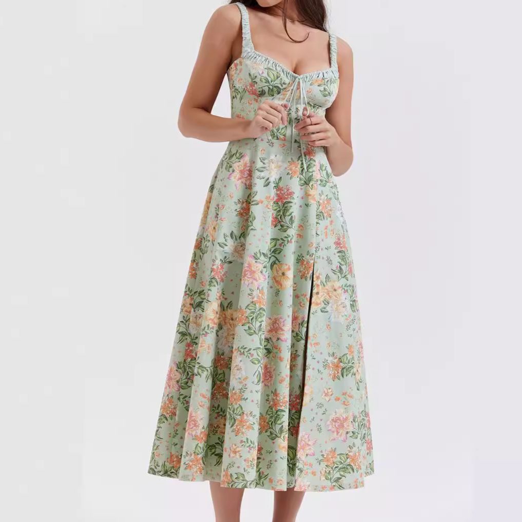 Summer Women Casual Dress Elegant Sleeveless Floral Print Backless Maxi Dress woman dress