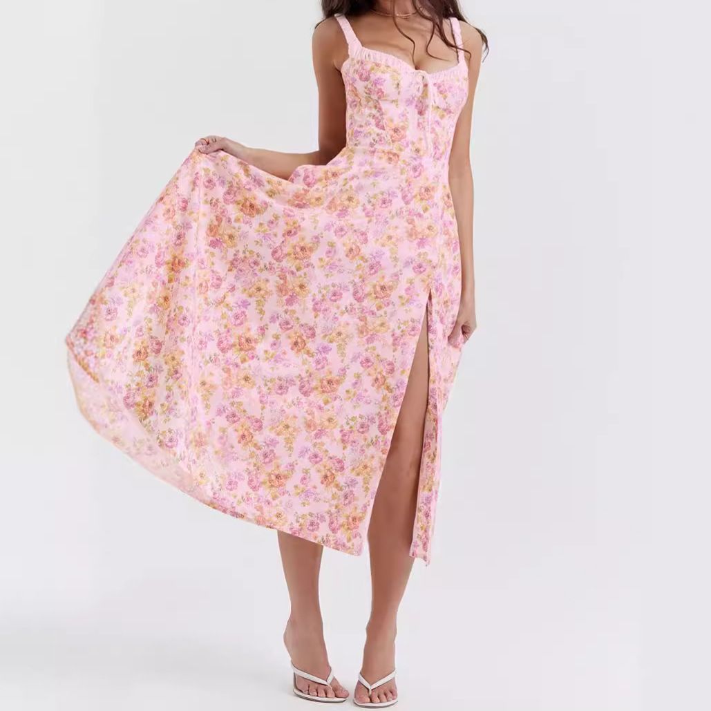 Summer Women Casual Dress Elegant Sleeveless Floral Print Backless Maxi Dress woman dress