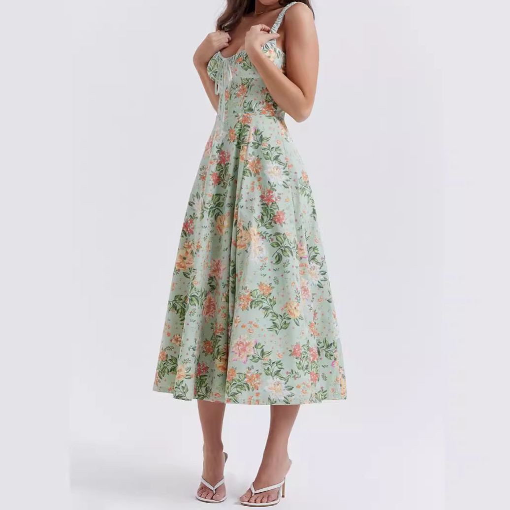 Summer Women Casual Dress Elegant Sleeveless Floral Print Backless Maxi Dress woman dress