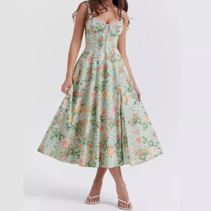 Summer Women Casual Dress Elegant Sleeveless Floral Print Backless Maxi Dress woman dress