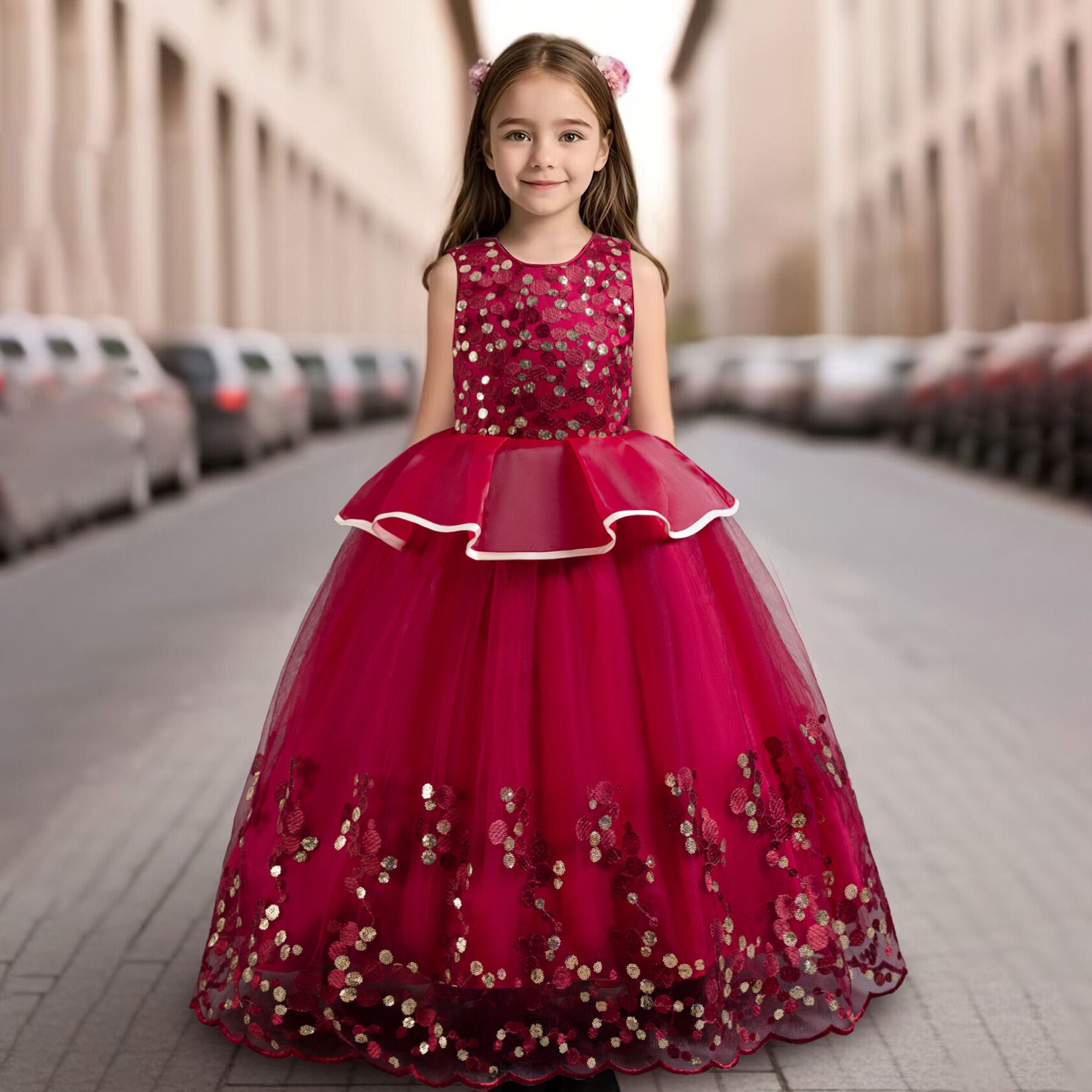 factory toddlers clothing princess baby birthday wear kids party dress Flower Girls' Appliqued Dresses