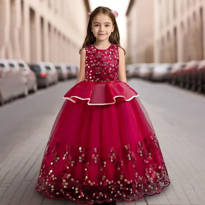 factory toddlers clothing princess baby birthday wear kids party dress Flower Girls' Appliqued Dresses