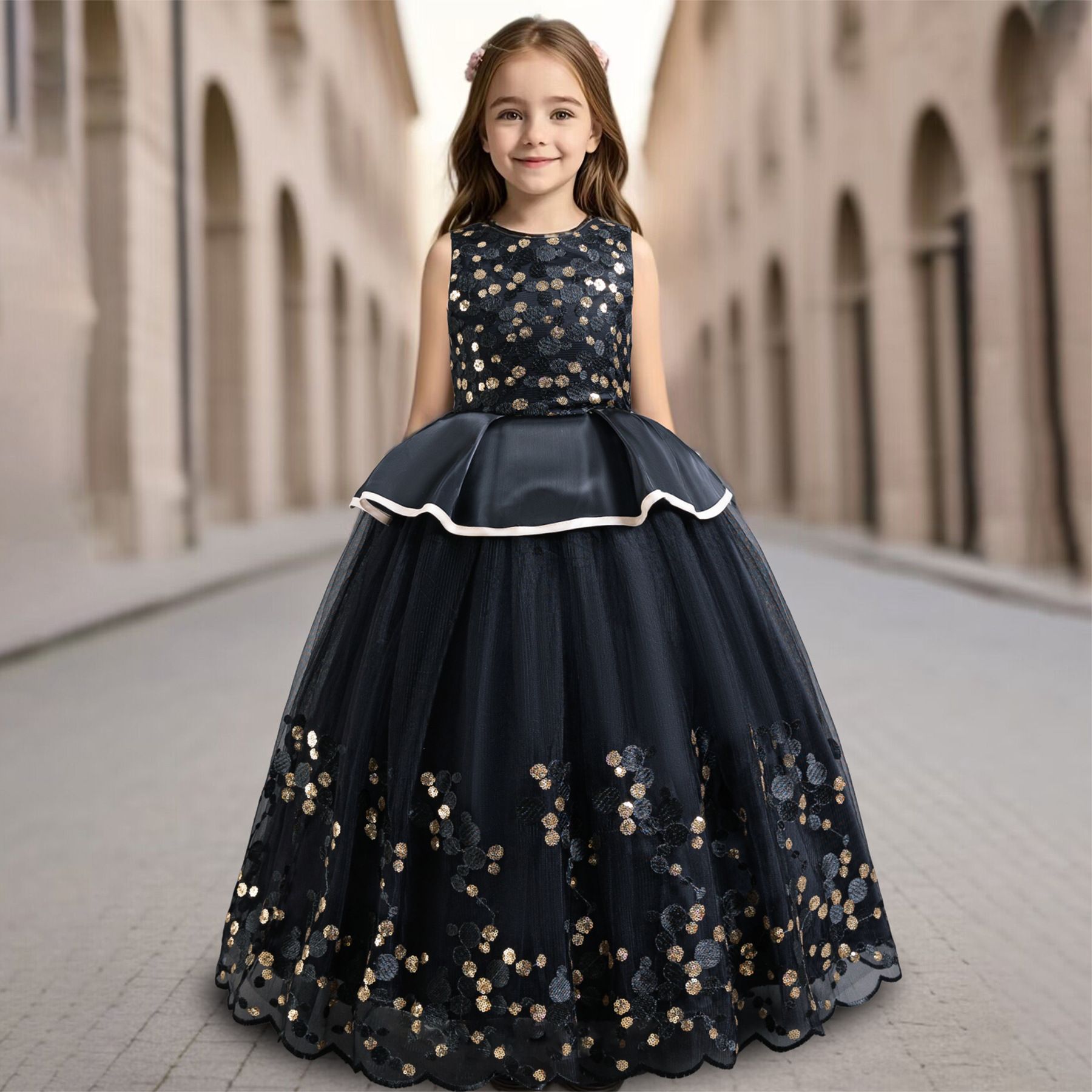 factory toddlers clothing princess baby birthday wear kids party dress Flower Girls' Appliqued Dresses