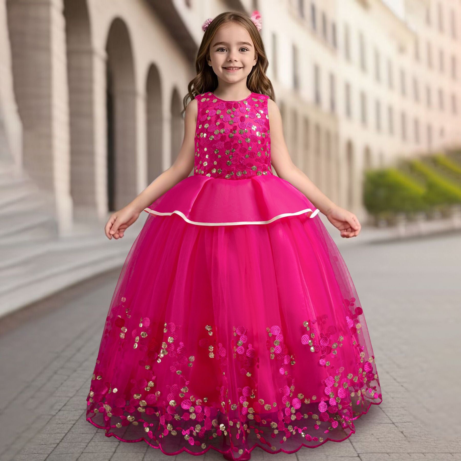 factory toddlers clothing princess baby birthday wear kids party dress Flower Girls' Appliqued Dresses