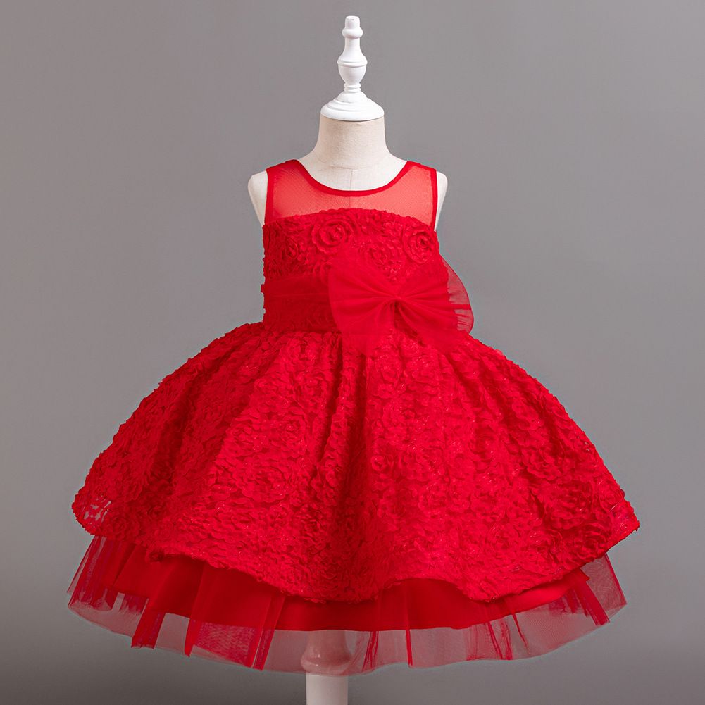 Elegant Style flower dresses for girls of 10 year old Fluffy Summer girls birthday party dresses red kid prom wedding dresses