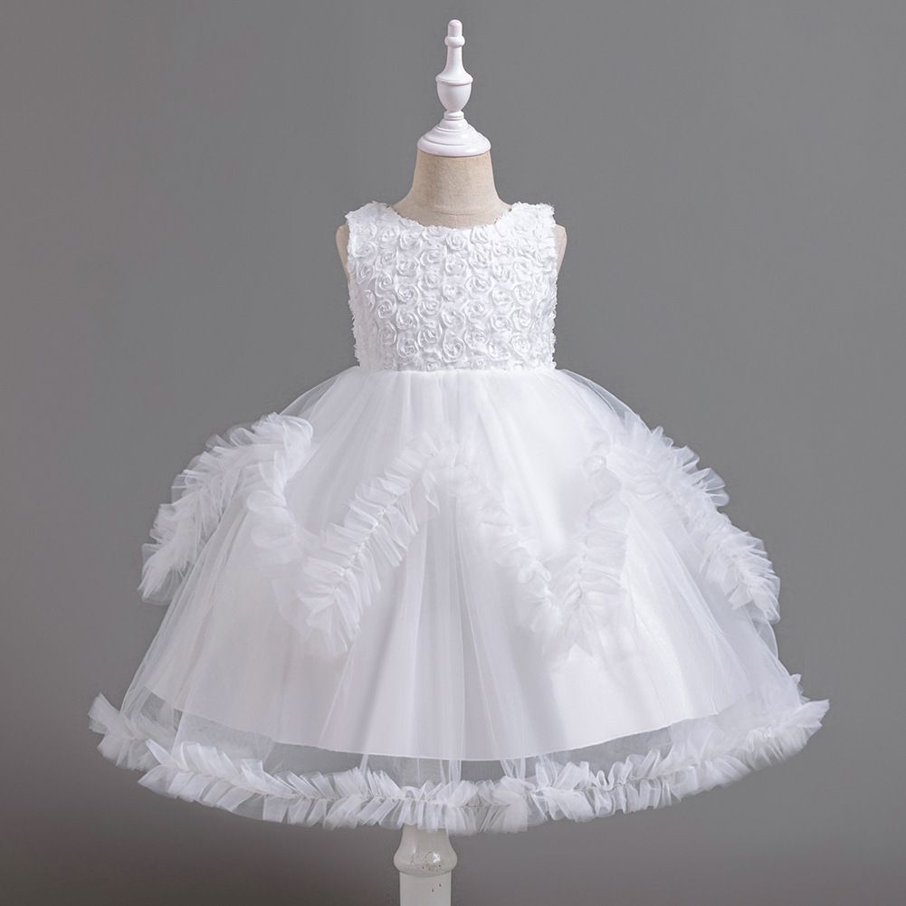 Korean style pink flower dresses for girls of 10 year old Fluffy mesh girl evening dress cake dress child girl birthday party