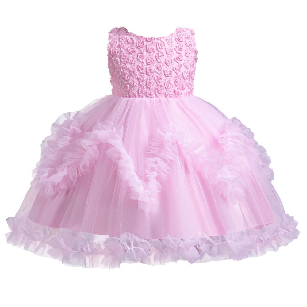 Korean style pink flower dresses for girls of 10 year old Fluffy mesh girl evening dress cake dress child girl birthday party