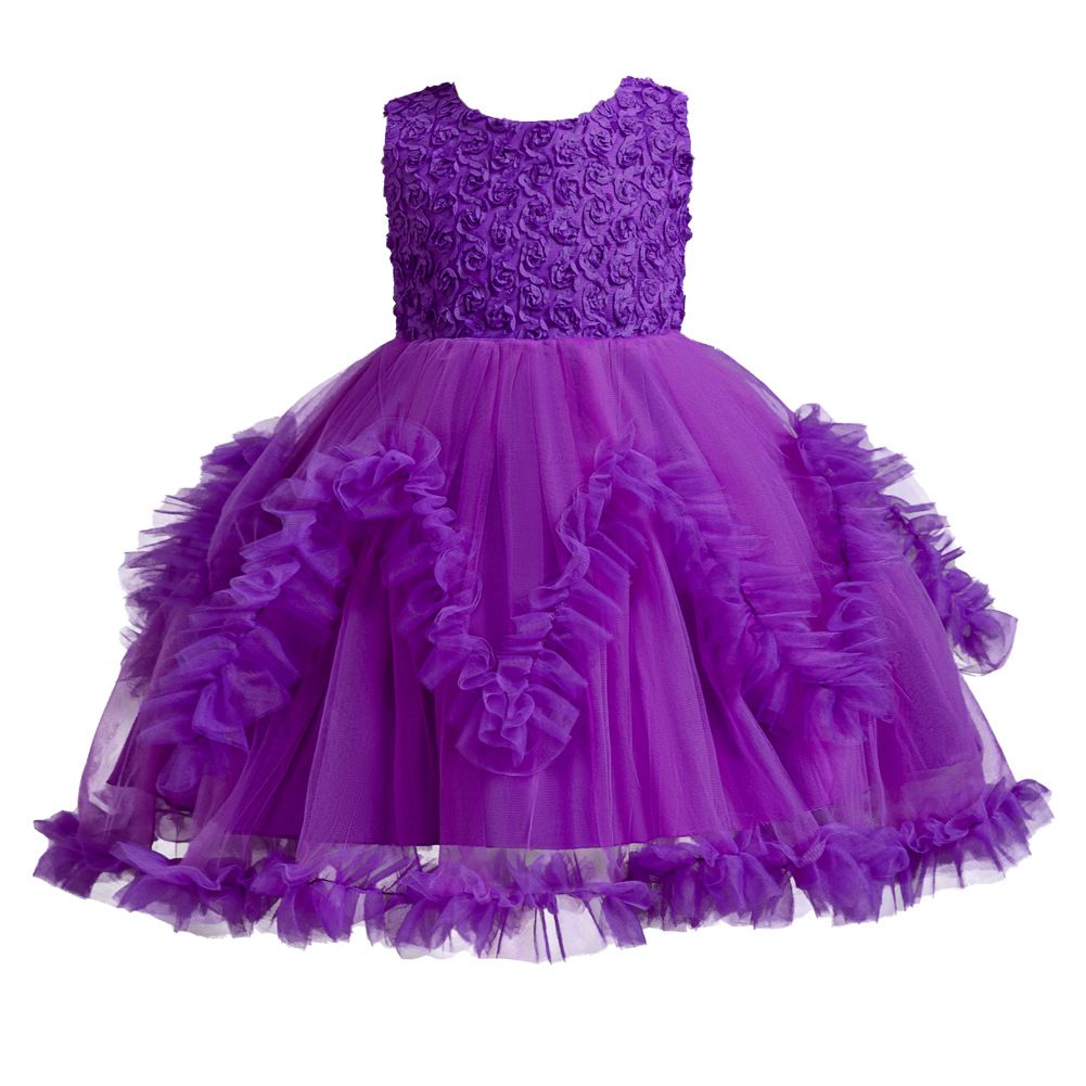 Korean style pink flower dresses for girls of 10 year old Fluffy mesh girl evening dress cake dress child girl birthday party