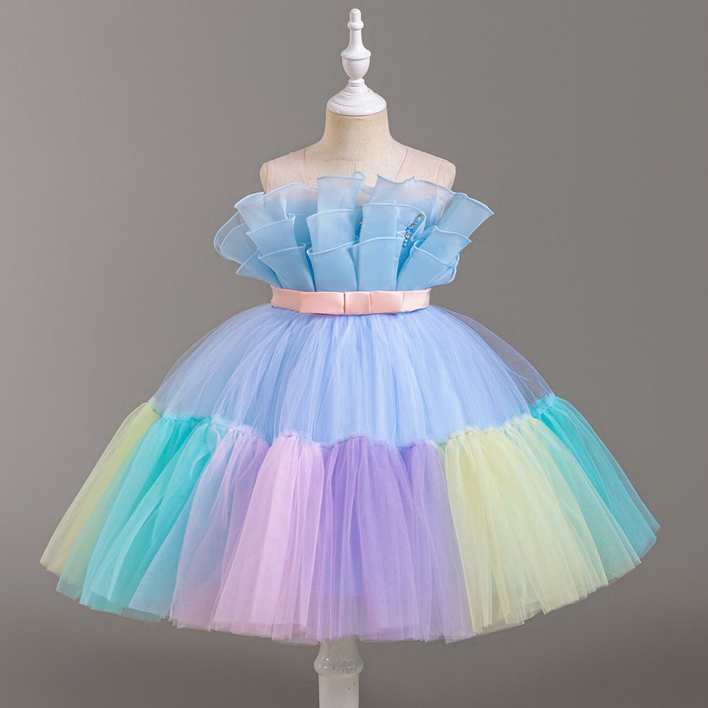 Elegant style fluffy mesh dresses for girls of 10 year old colorful children's princess party dress flower girl wedding dress
