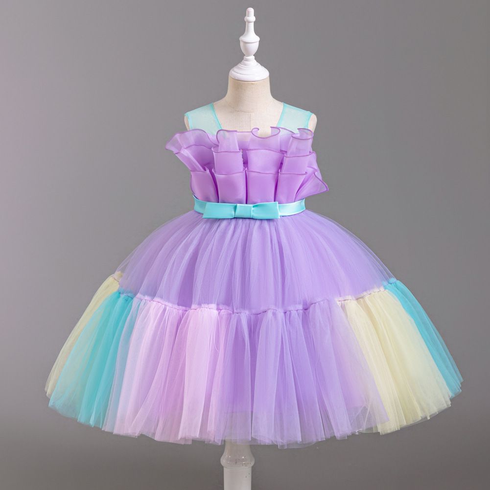 Elegant style fluffy mesh dresses for girls of 10 year old colorful children's princess party dress flower girl wedding dress