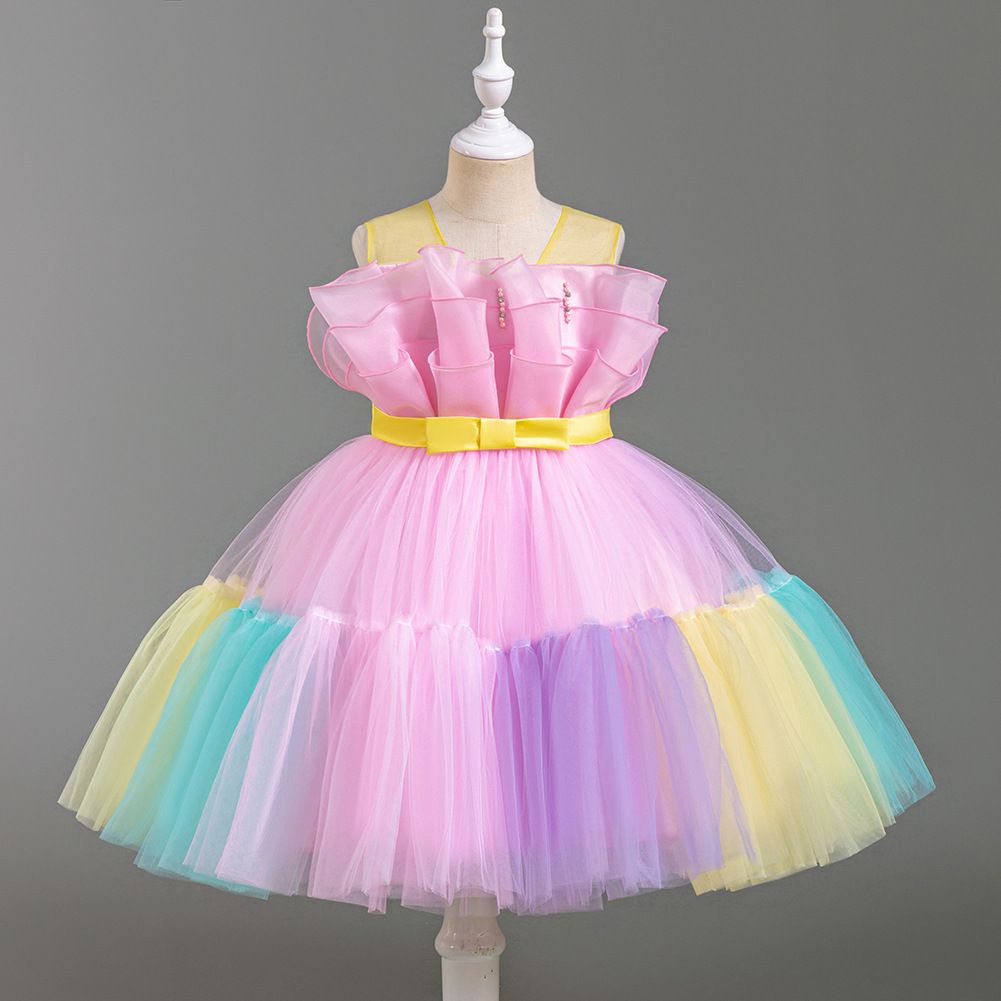 Elegant style fluffy mesh dresses for girls of 10 year old colorful children's princess party dress flower girl wedding dress