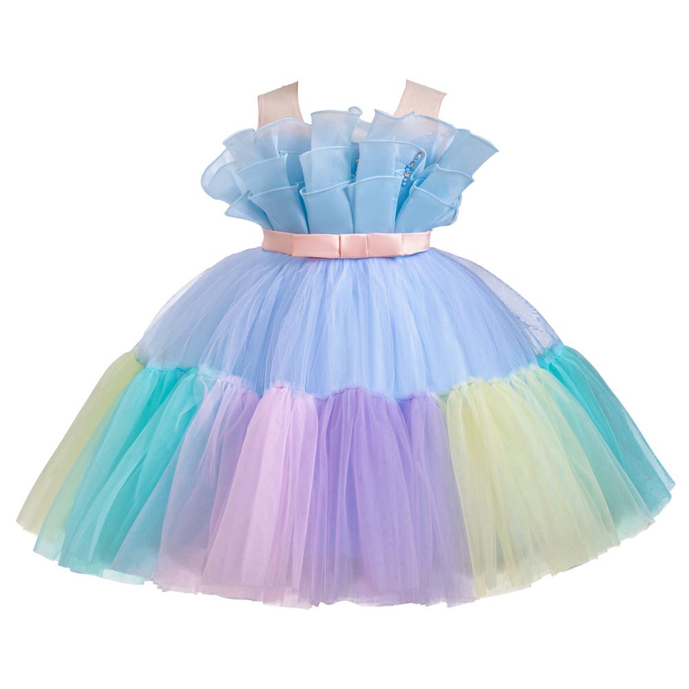 Elegant style fluffy mesh dresses for girls of 10 year old colorful children's princess party dress flower girl wedding dress