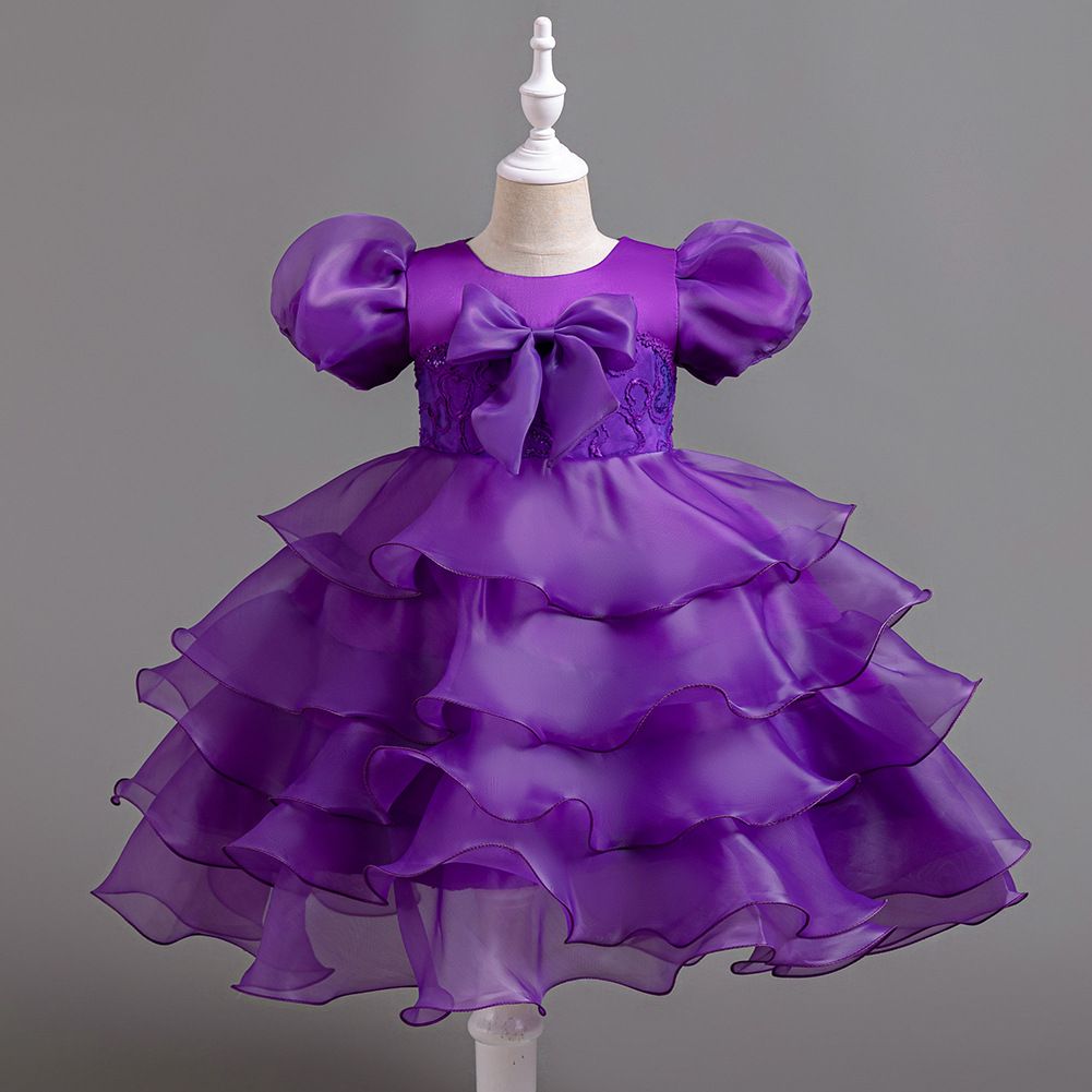 European bubble sleeved princess dresses for girls of 10 year old Organza children party dress white flower girl wedding dress