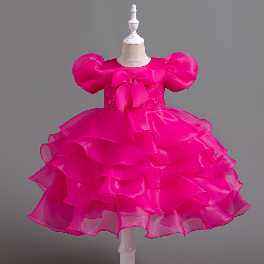 European bubble sleeved princess dresses for girls of 10 year old Organza children party dress white flower girl wedding dress