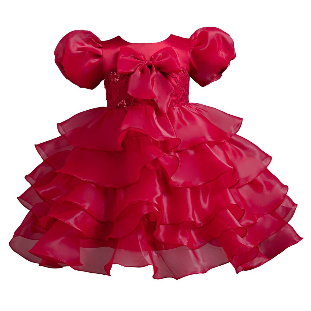 European bubble sleeved princess dresses for girls of 10 year old Organza children party dress white flower girl wedding dress