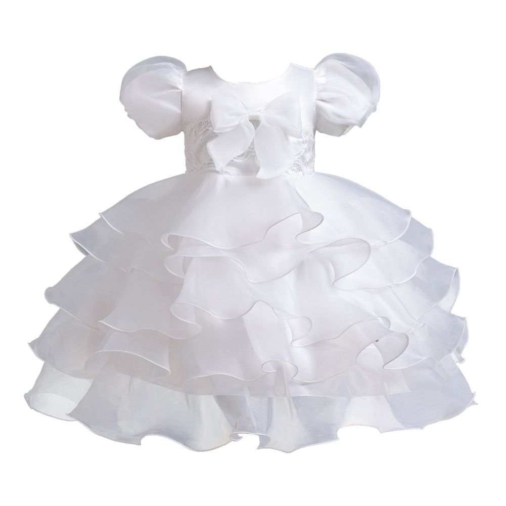 European bubble sleeved princess dresses for girls of 10 year old Organza children party dress white flower girl wedding dress