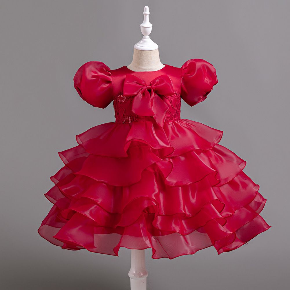 European bubble sleeved princess dresses for girls of 10 year old Organza children party dress white flower girl wedding dress
