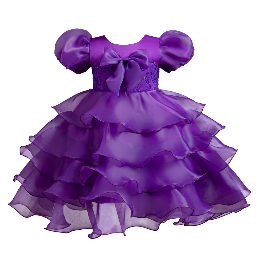 European bubble sleeved princess dresses for girls of 10 year old Organza children party dress white flower girl wedding dress