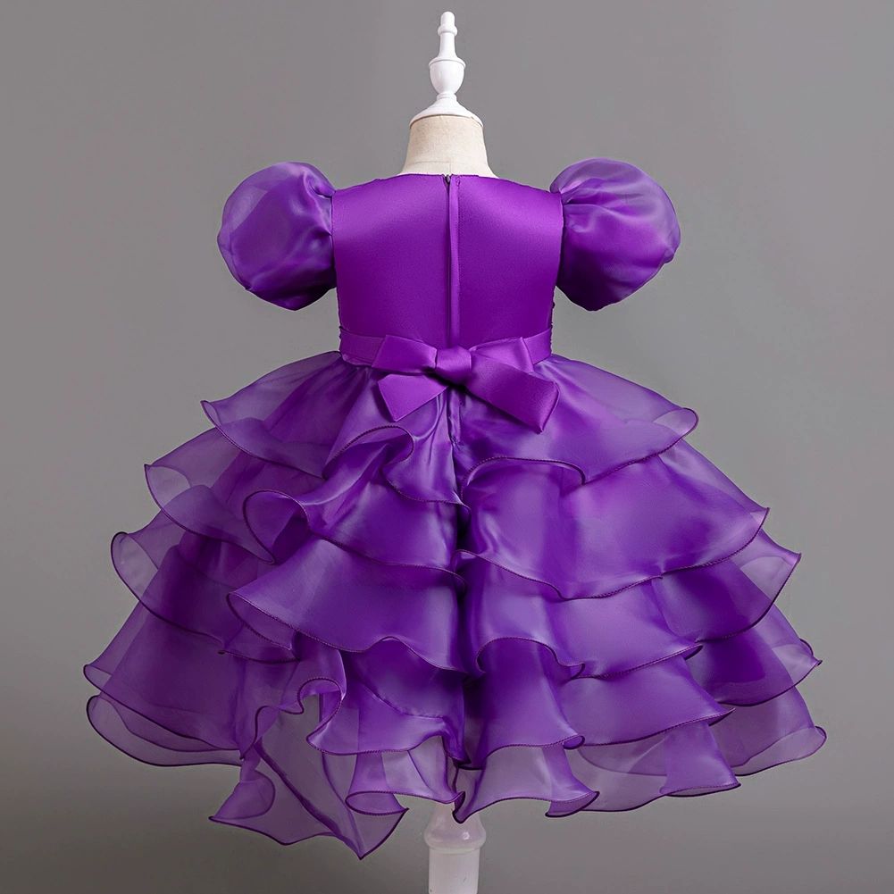 European bubble sleeved princess dresses for girls of 10 year old Organza children party dress white flower girl wedding dress