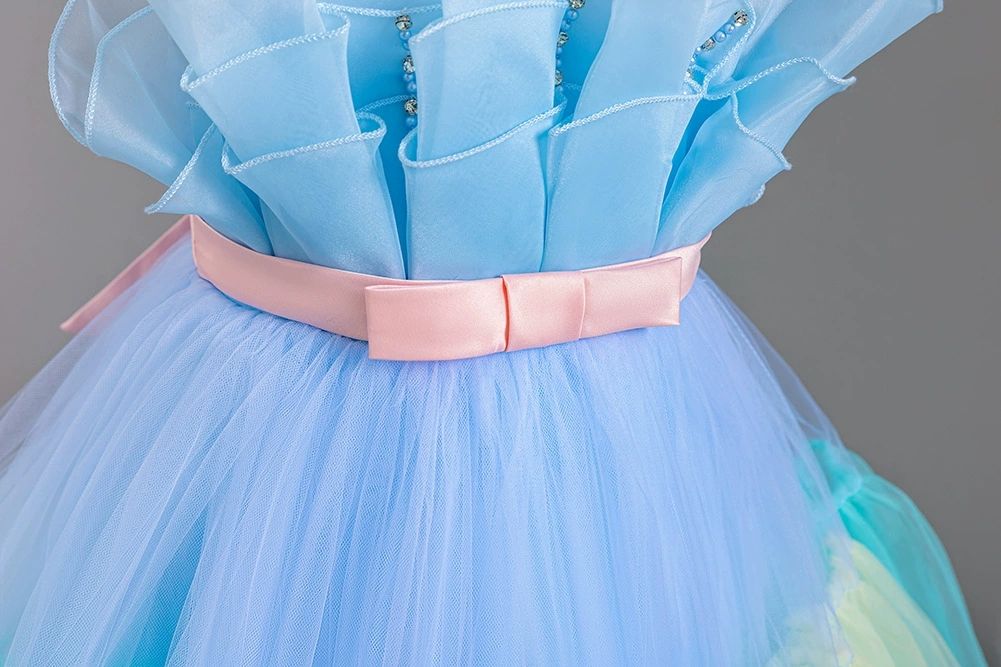 Elegant style fluffy mesh dresses for girls of 10 year old colorful children's princess party dress flower girl wedding dress