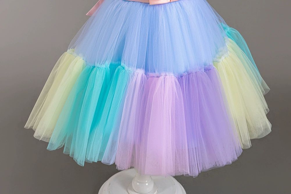 Elegant style fluffy mesh dresses for girls of 10 year old colorful children's princess party dress flower girl wedding dress